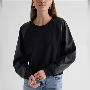 Express faux leather sleeve body sweatshirt